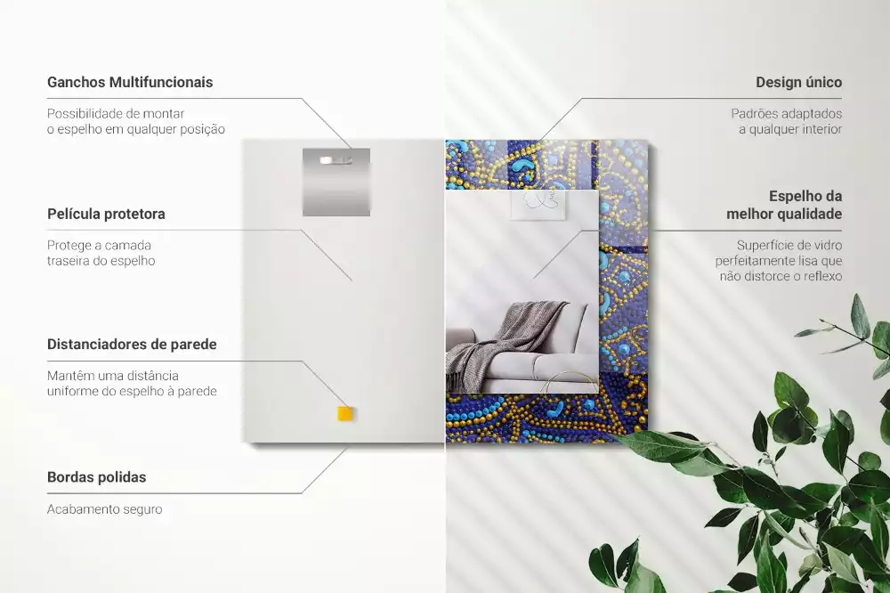 Lustro dekoracyjne prostokątne z motywem niebieskiej mandali w technice kropkowania