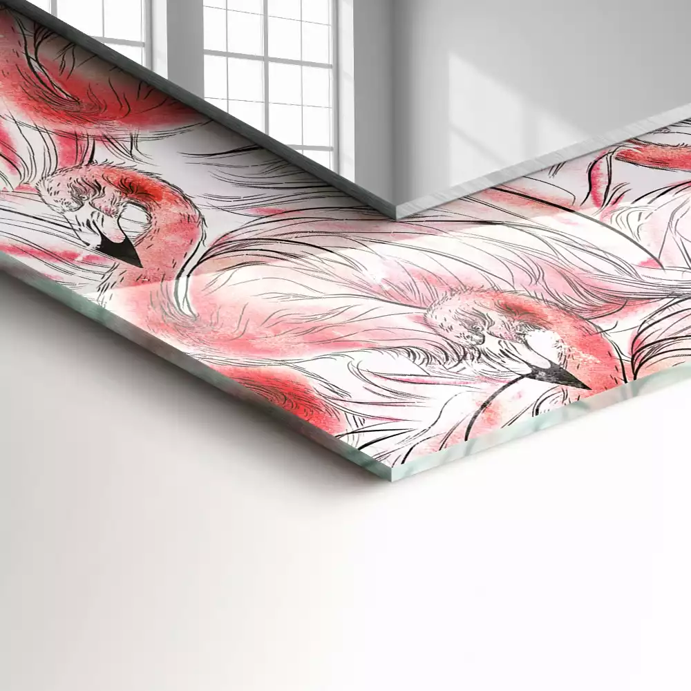 Lustro prostokątne z nadrukiem przedstawiającym różowe flamingi