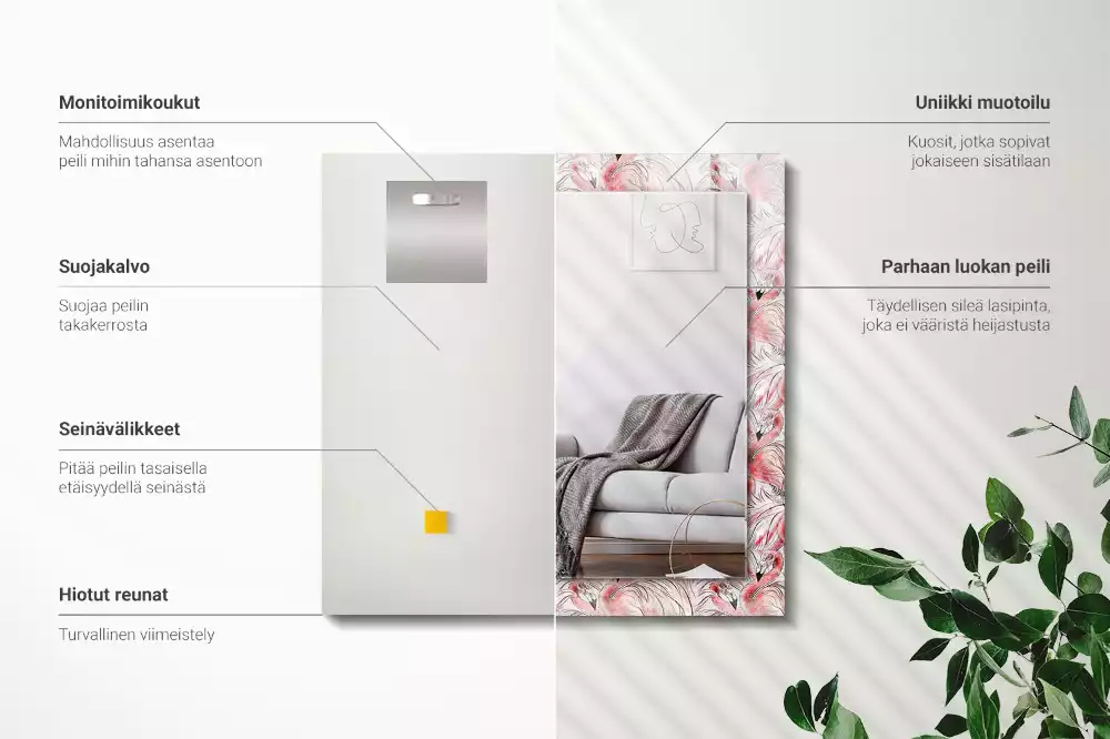 Lustro prostokątne z nadrukiem przedstawiającym różowe flamingi