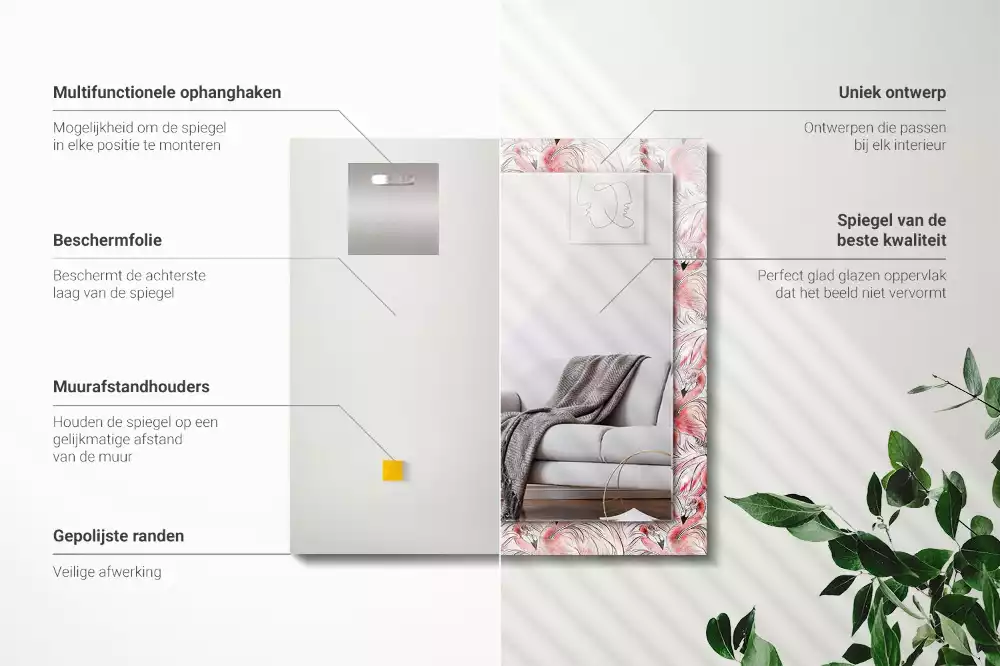 Lustro prostokątne z nadrukiem przedstawiającym różowe flamingi