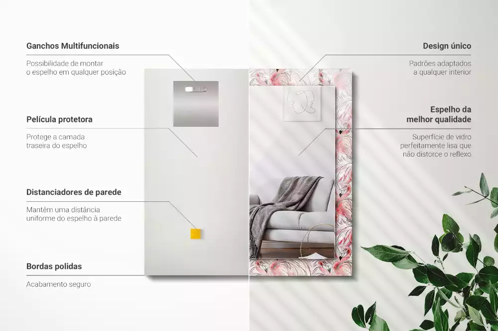 Lustro prostokątne z nadrukiem przedstawiającym różowe flamingi