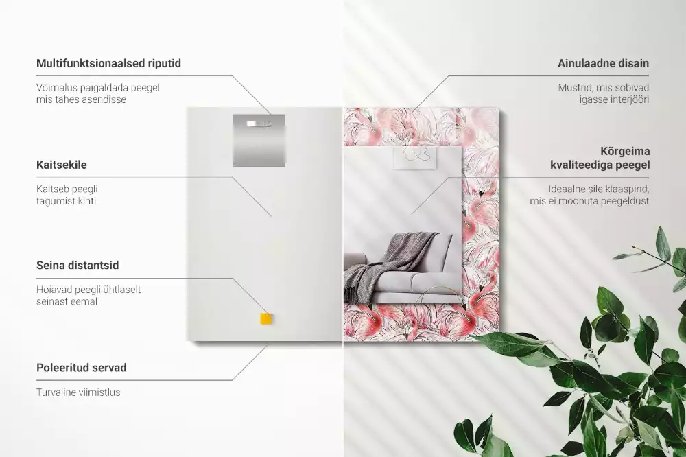 Lustro prostokątne z nadrukiem przedstawiającym różowe flamingi