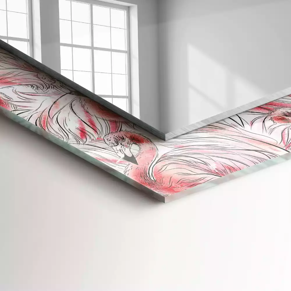 Lustro prostokątne z nadrukiem przedstawiającym różowe flamingi
