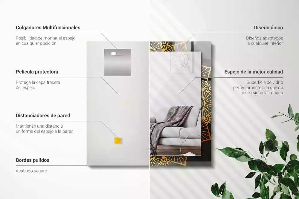 Lustro dekoracyjne z nadrukiem z motywem mandali w prostokątnym kształcie