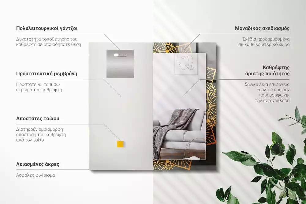 Lustro dekoracyjne z nadrukiem z motywem mandali w prostokątnym kształcie