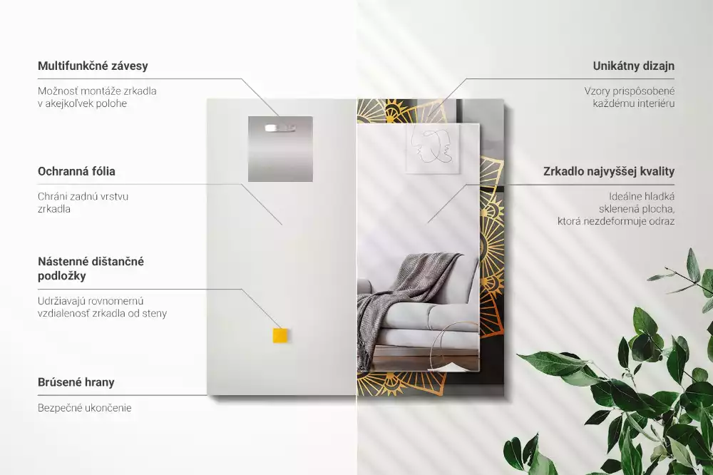 Lustro dekoracyjne z nadrukiem z motywem mandali w prostokątnym kształcie