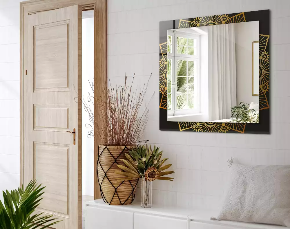 Lustro dekoracyjne z nadrukiem z motywem mandali w prostokątnym kształcie