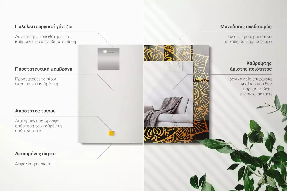 Lustro dekoracyjne z nadrukiem z motywem mandali w prostokątnym kształcie