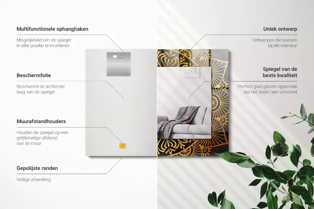 Lustro dekoracyjne z nadrukiem z motywem mandali w prostokątnym kształcie