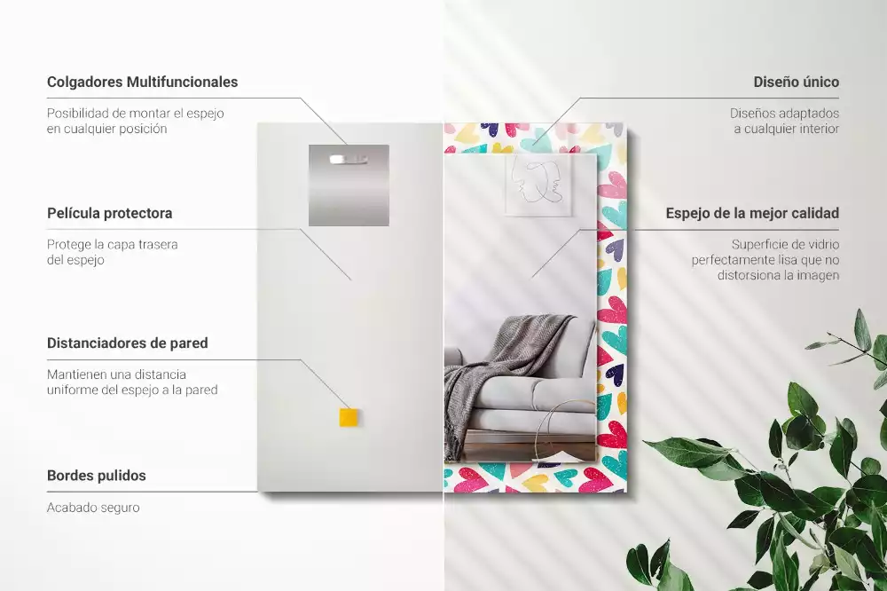 Lustro dekoracyjne prostokątne z motywem kolorowych serc