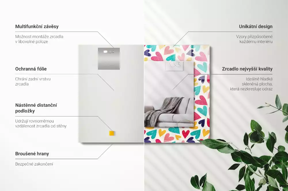 Lustro dekoracyjne prostokątne z motywem kolorowych serc