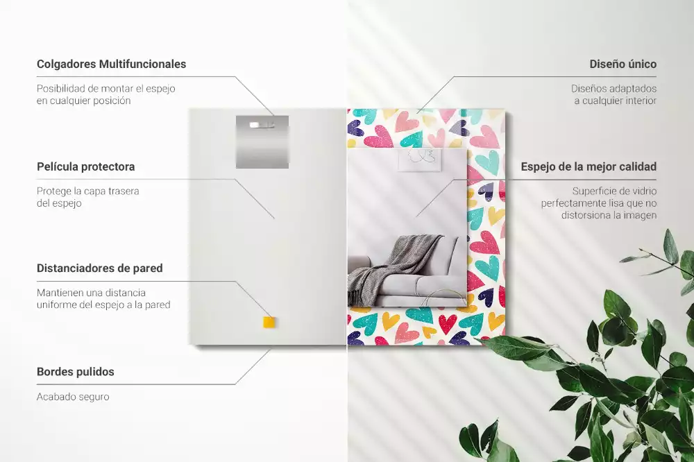 Lustro dekoracyjne prostokątne z motywem kolorowych serc