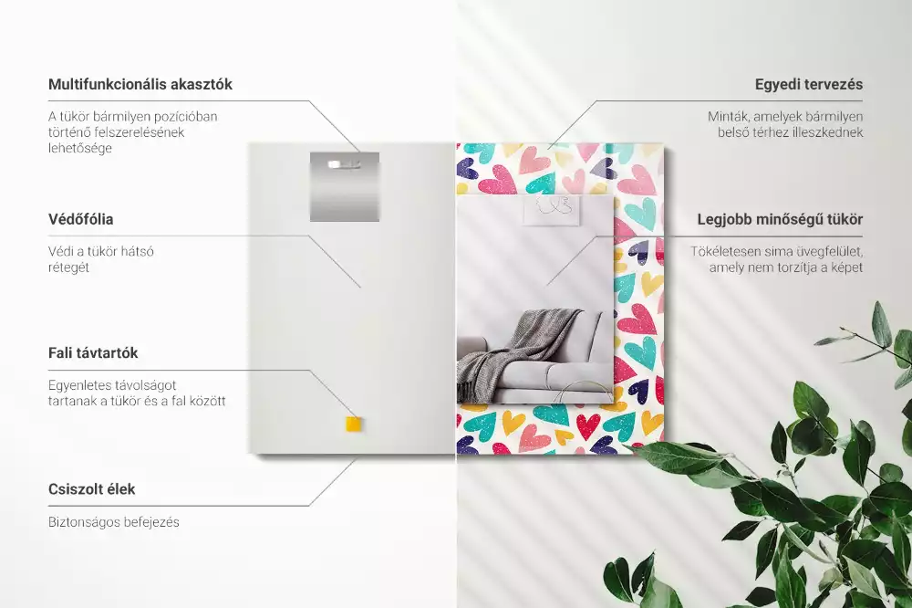 Lustro dekoracyjne prostokątne z motywem kolorowych serc