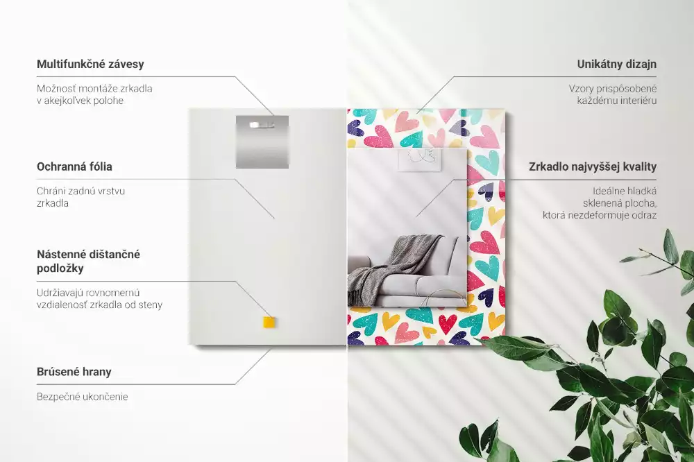 Lustro dekoracyjne prostokątne z motywem kolorowych serc