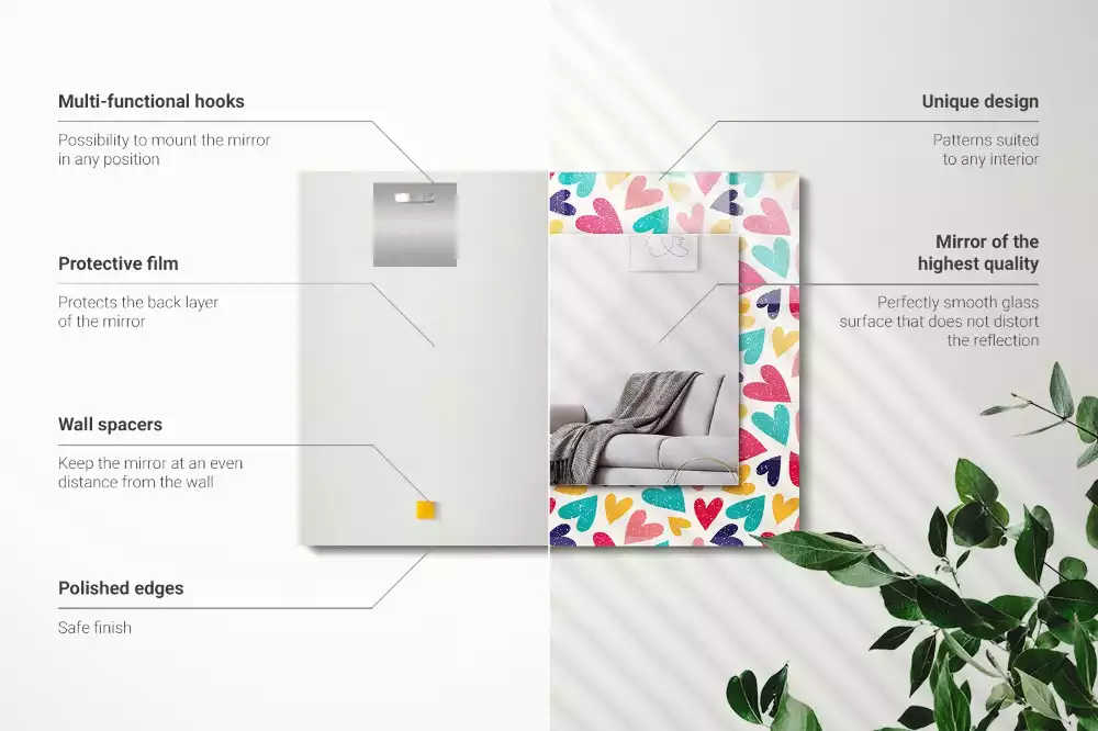 Lustro dekoracyjne prostokątne z motywem kolorowych serc