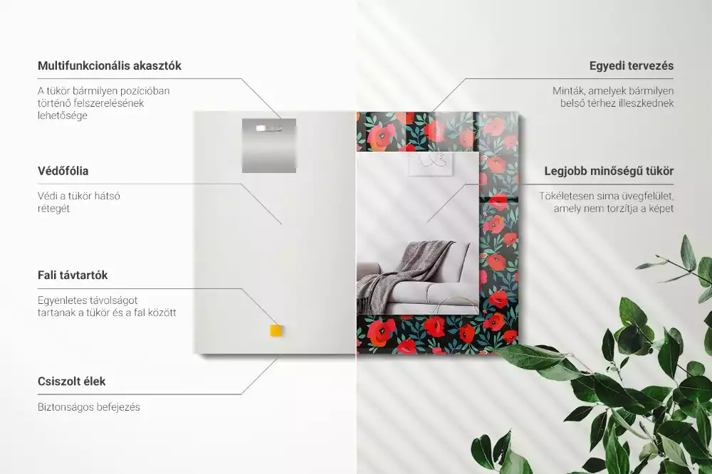 Lustro prostokątne z nadrukiem maków i kwiatów