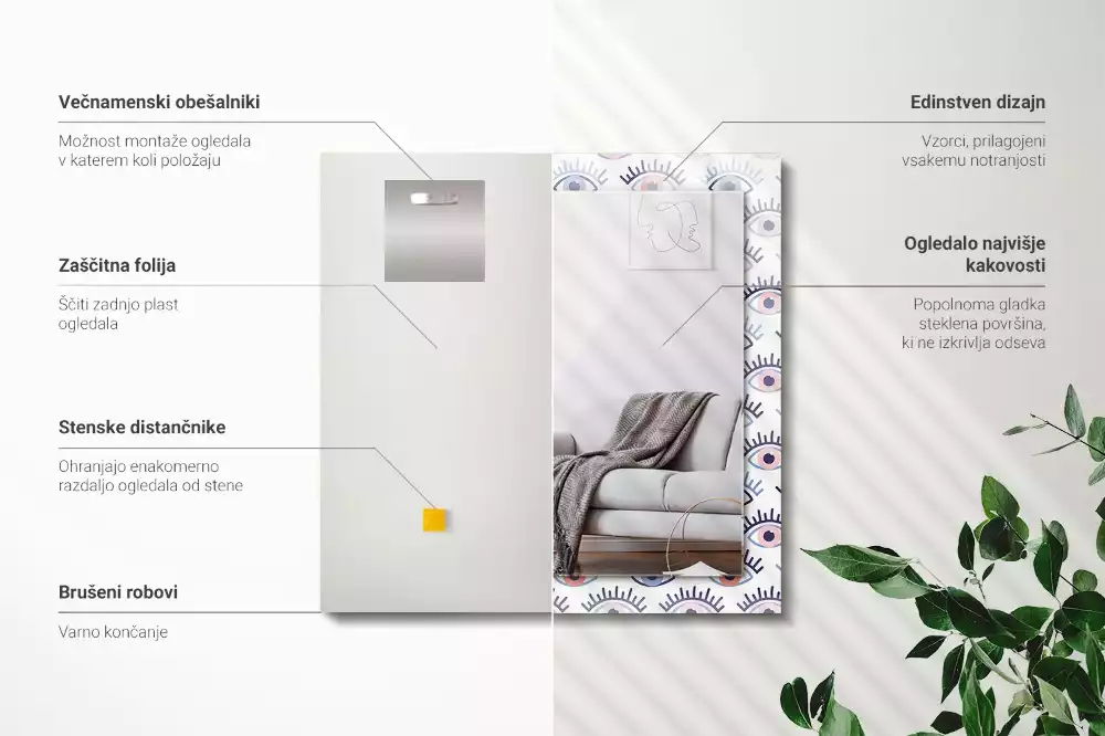 Lustro dekoracyjne prostokątne z motywem oczu