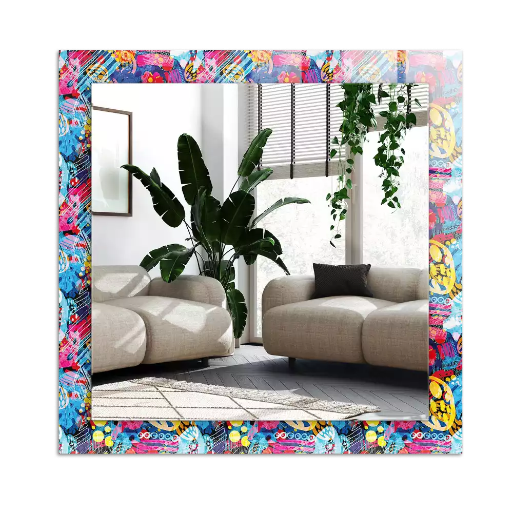 Lustro prostokątne z nadrukiem w kolorowy abstrakcyjny wzór