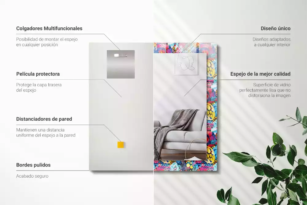 Lustro prostokątne z nadrukiem w kolorowy abstrakcyjny wzór