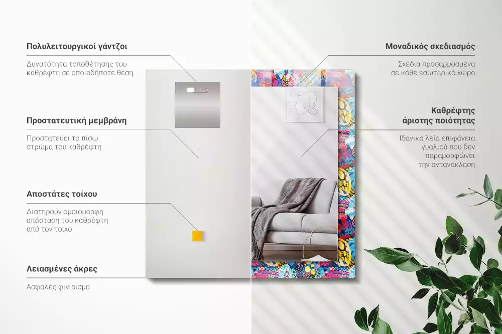 Lustro prostokątne z nadrukiem w kolorowy abstrakcyjny wzór