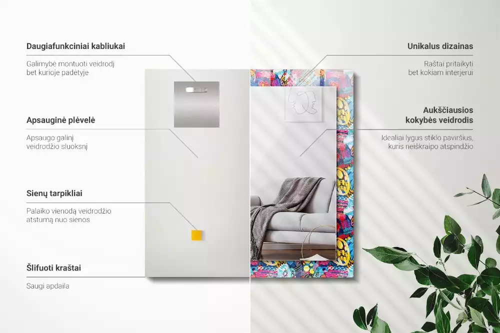 Lustro prostokątne z nadrukiem w kolorowy abstrakcyjny wzór