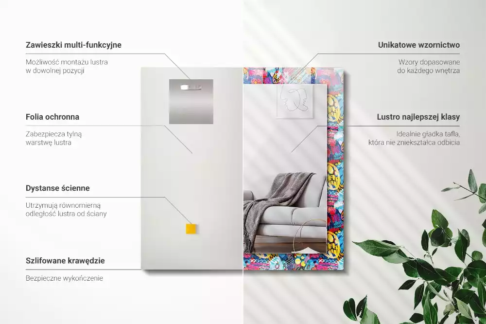 Lustro prostokątne z nadrukiem w kolorowy abstrakcyjny wzór