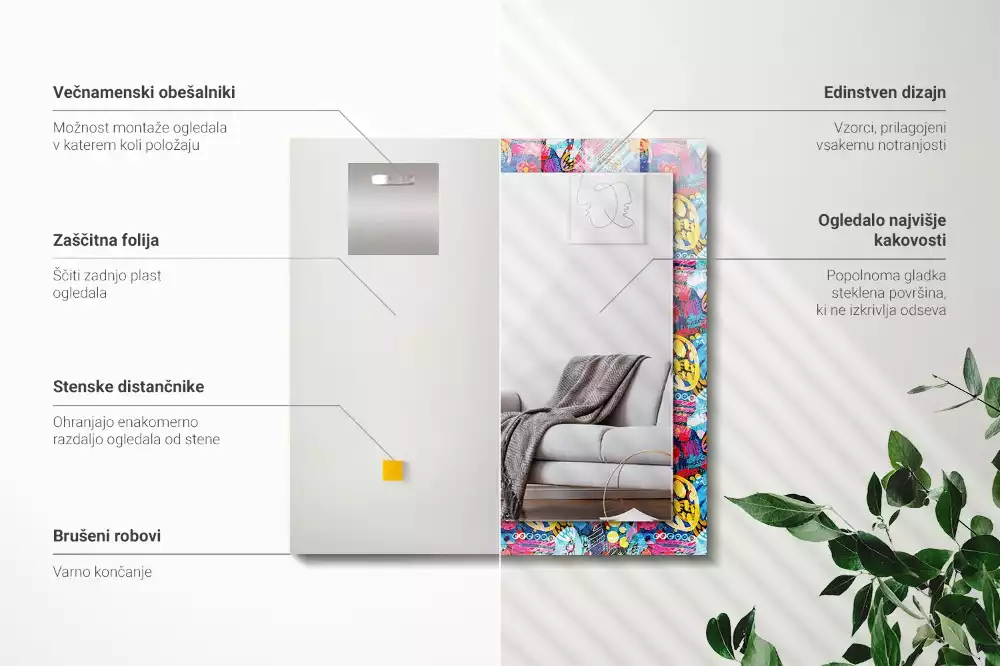 Lustro prostokątne z nadrukiem w kolorowy abstrakcyjny wzór