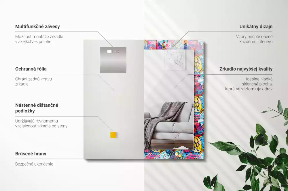 Lustro prostokątne z nadrukiem w kolorowy abstrakcyjny wzór