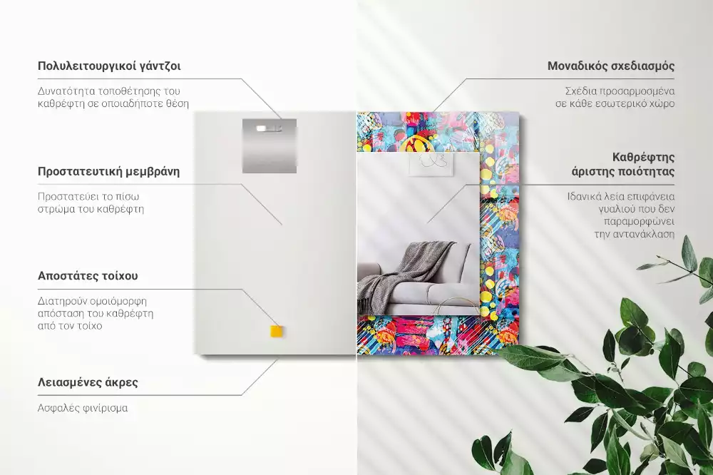 Lustro prostokątne z nadrukiem w kolorowy abstrakcyjny wzór