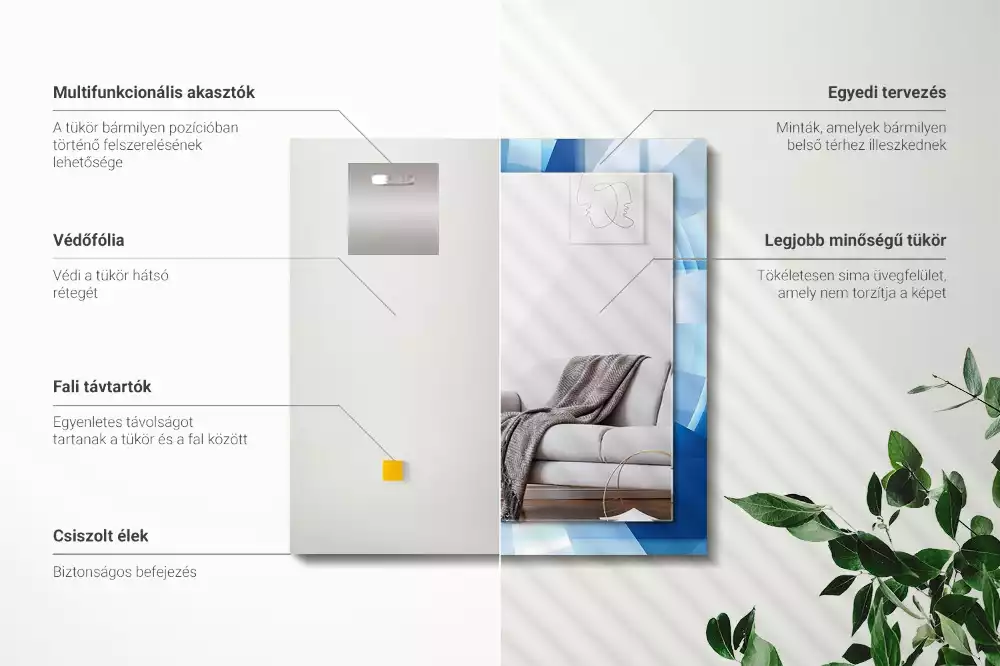 Lustro dekoracyjne z nadrukiem w motywie abstrakcyjnego tunelu, prostokątne