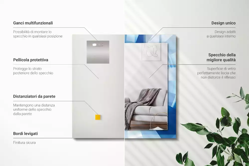 Lustro dekoracyjne z nadrukiem w motywie abstrakcyjnego tunelu, prostokątne