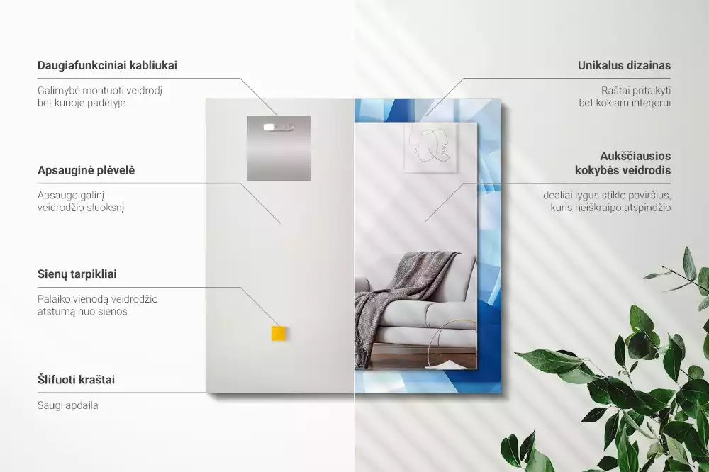 Lustro dekoracyjne z nadrukiem w motywie abstrakcyjnego tunelu, prostokątne