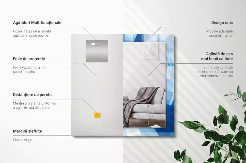 Lustro dekoracyjne z nadrukiem w motywie abstrakcyjnego tunelu, prostokątne