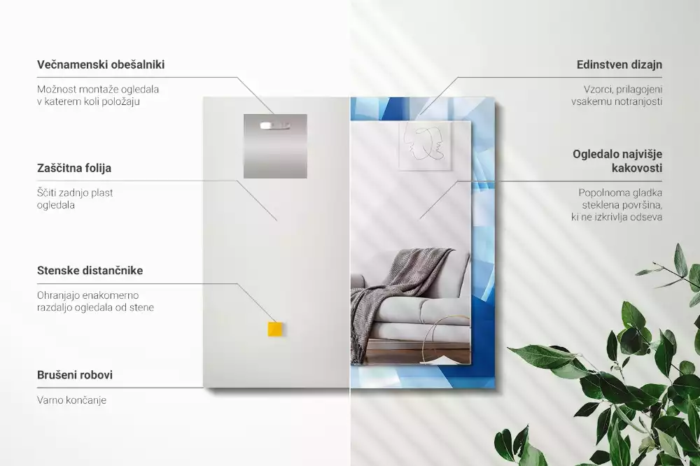 Lustro dekoracyjne z nadrukiem w motywie abstrakcyjnego tunelu, prostokątne