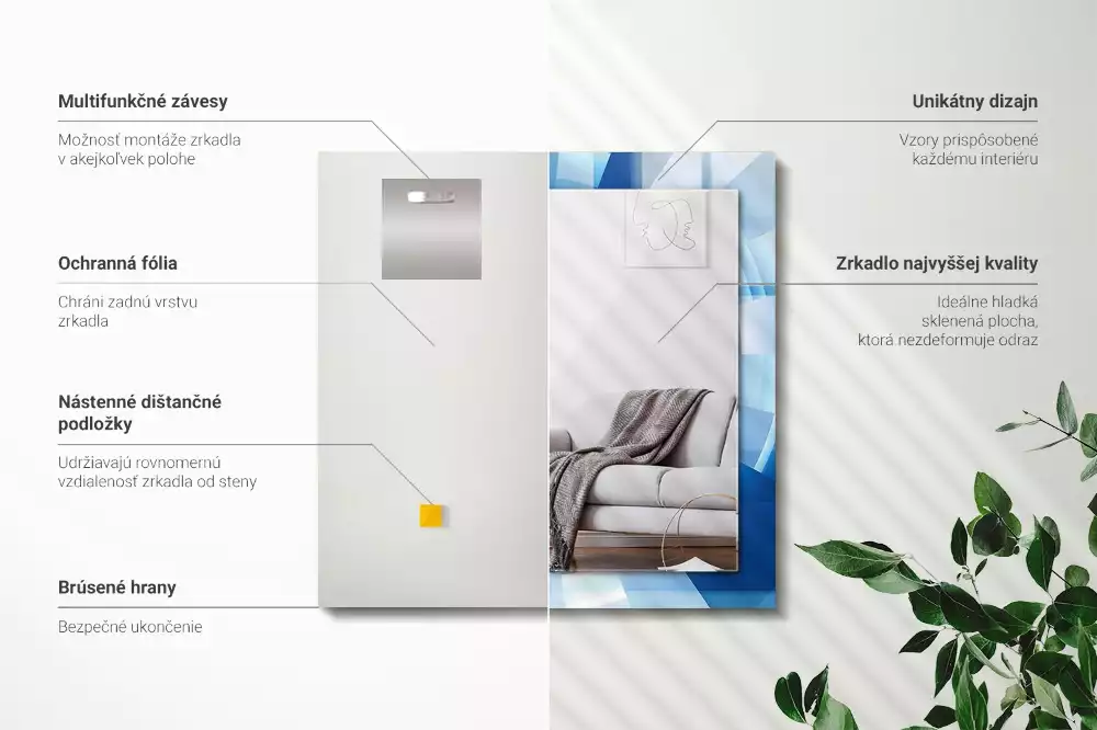 Lustro dekoracyjne z nadrukiem w motywie abstrakcyjnego tunelu, prostokątne