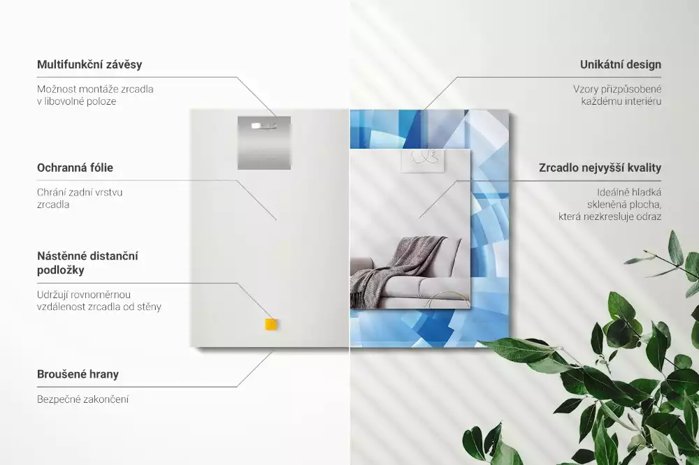 Lustro dekoracyjne z nadrukiem w motywie abstrakcyjnego tunelu, prostokątne