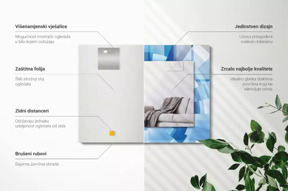 Lustro dekoracyjne z nadrukiem w motywie abstrakcyjnego tunelu, prostokątne