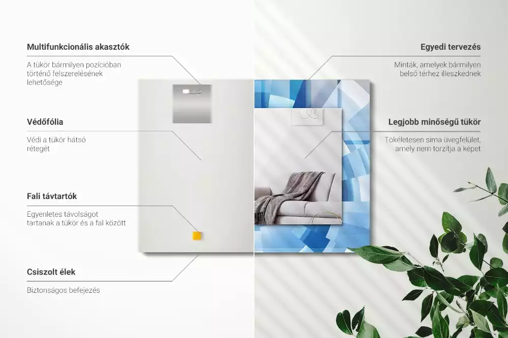 Lustro dekoracyjne z nadrukiem w motywie abstrakcyjnego tunelu, prostokątne