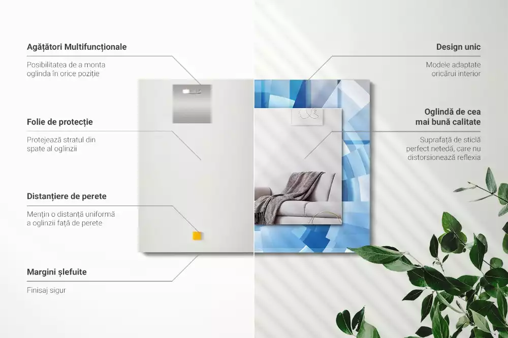 Lustro dekoracyjne z nadrukiem w motywie abstrakcyjnego tunelu, prostokątne