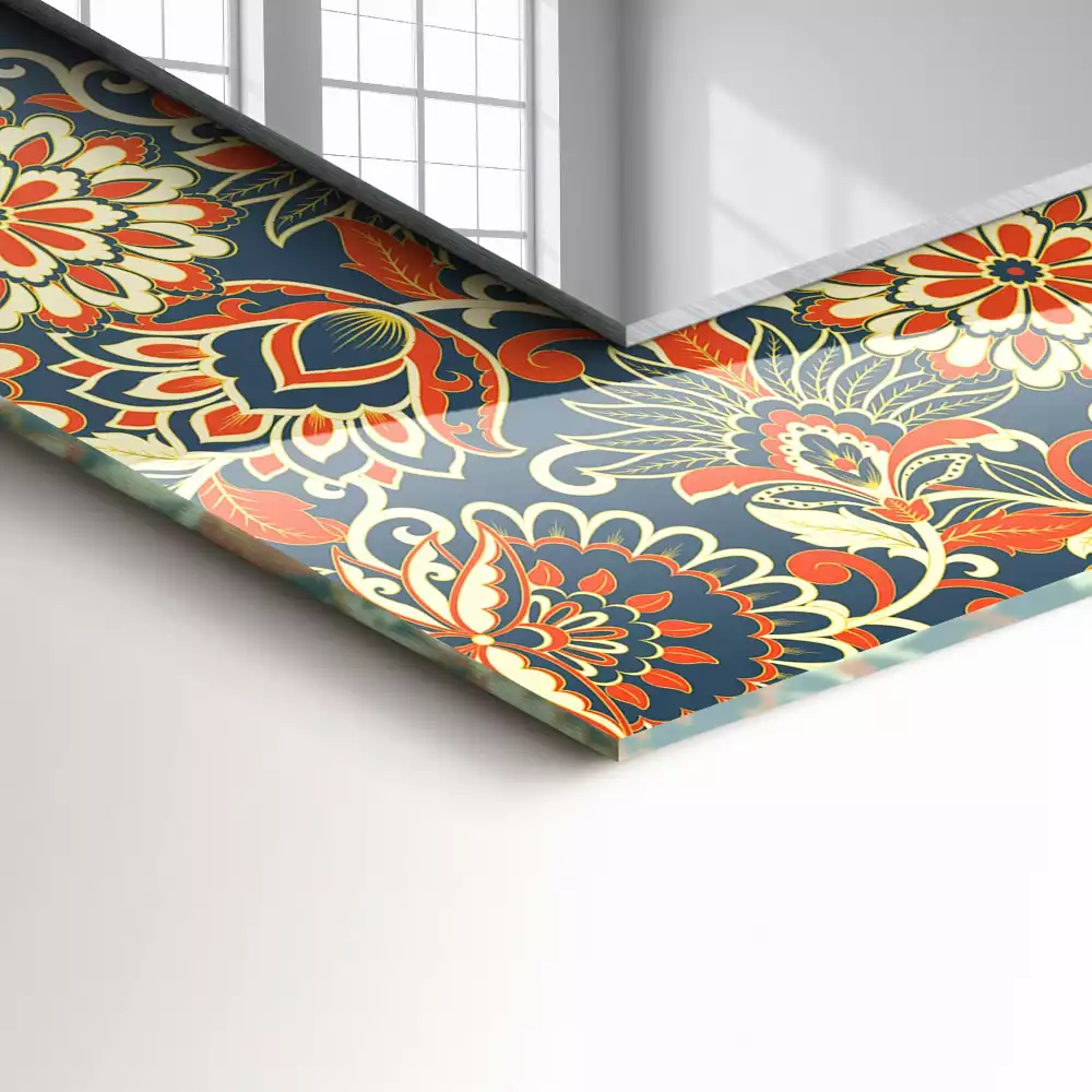 Lustro dekoracyjne prostokątne z motywem kwiatowego wzoru tapety