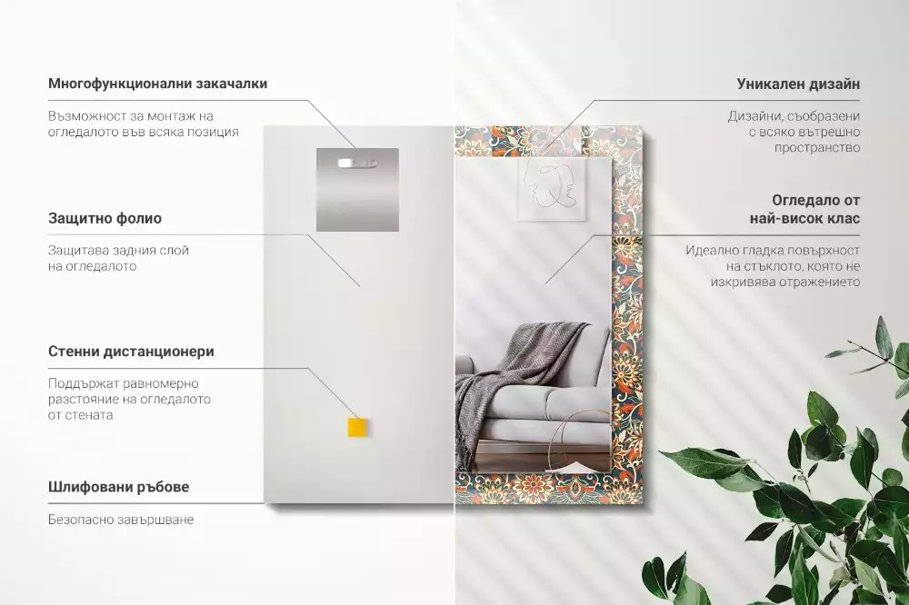 Lustro dekoracyjne prostokątne z motywem kwiatowego wzoru tapety