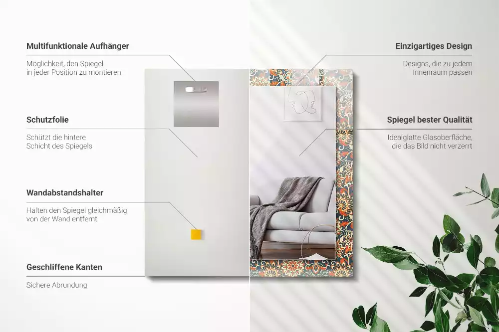 Lustro dekoracyjne prostokątne z motywem kwiatowego wzoru tapety