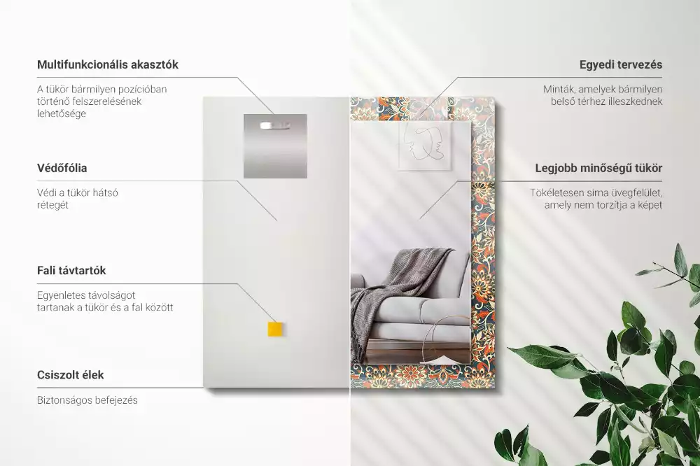 Lustro dekoracyjne prostokątne z motywem kwiatowego wzoru tapety