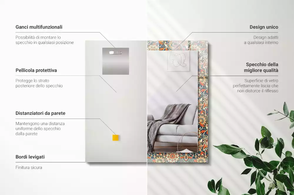 Lustro dekoracyjne prostokątne z motywem kwiatowego wzoru tapety