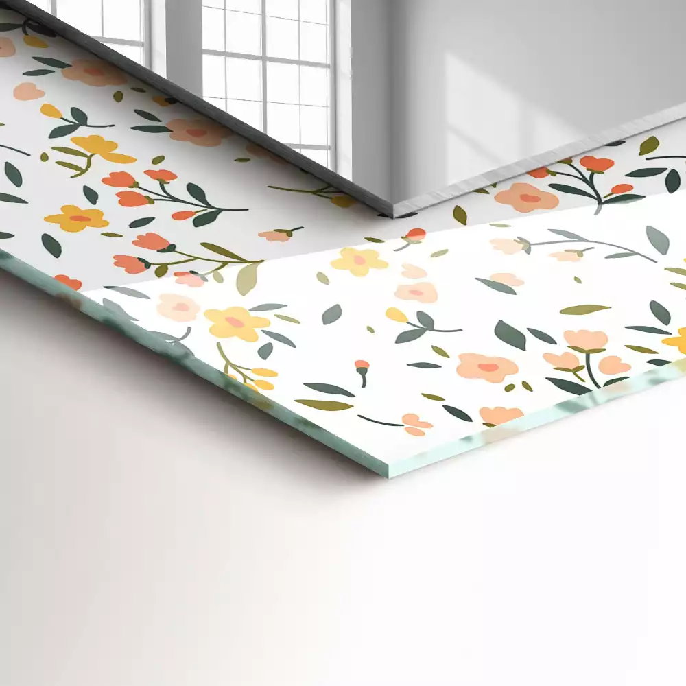 Lustro prostokątne z nadrukiem w kwiatowy wzór tkaniny