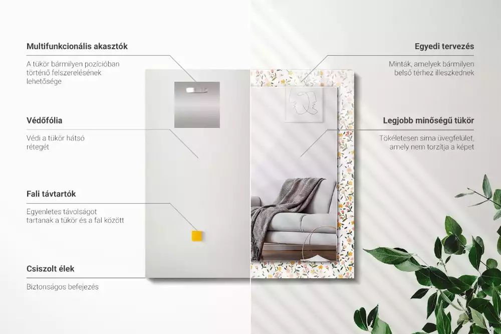 Lustro prostokątne z nadrukiem w kwiatowy wzór tkaniny