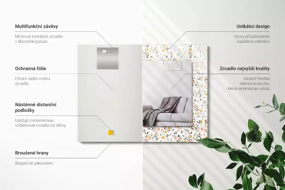 Lustro prostokątne z nadrukiem w kwiatowy wzór tkaniny