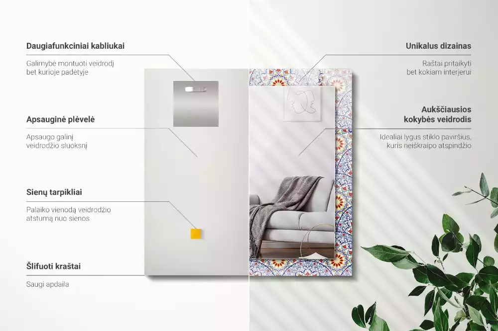 Lustro dekoracyjne prostokątne z nadrukiem w motyw mandali