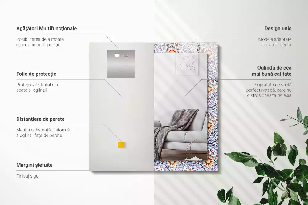 Lustro dekoracyjne prostokątne z nadrukiem w motyw mandali