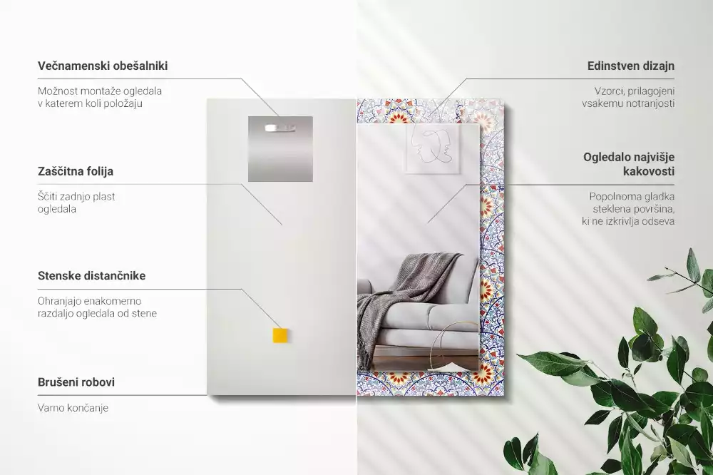 Lustro dekoracyjne prostokątne z nadrukiem w motyw mandali